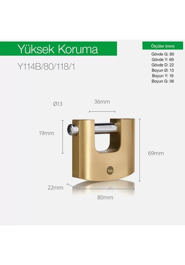 80mm Pirinç Gövdeli Oval Kayar Pimli Asma Kilit