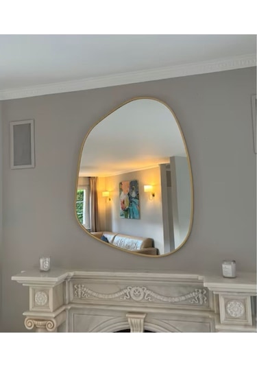 Asimetrik Ayna 75x55 Cm Konsol Aynası, Dresuar Aynası, Duvar Aynası, 1.kalite Şişecam Ayna 75 X 55 Gold