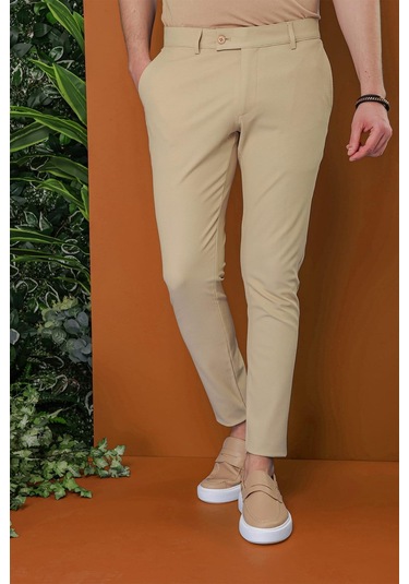 P 1120 Slim Fit Bej Spor Pantolon Bej