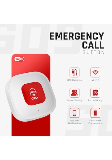 Yunboo Yaşlılar İçin Tuya Wifi Acil Buton - Sos Çağrı Alarmı, Mini Taşınabilir, Şarj Edilebilir, Akıllı Telefon Bildirimi, 2.4g Wi-fi Desteği