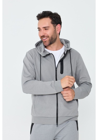 White Stone Gri Kapüşonlı Fermuarlı Erkek Sweatshirt Grey