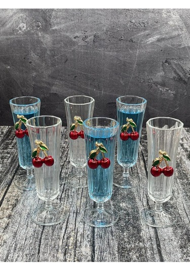 6 Lı Kristal Cam Kiraz Kahve Yanı Bardağı Su Bardak 150ml