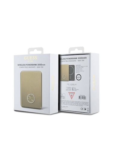 Guess Lisanslı Magsafe Şarj Özellikli Taşlı 4g Logolu Powerbank 3000mah 5w Gold