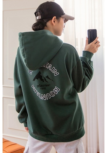 Unisex Montaın Baskılı Oversize Sweatshirt Siyah