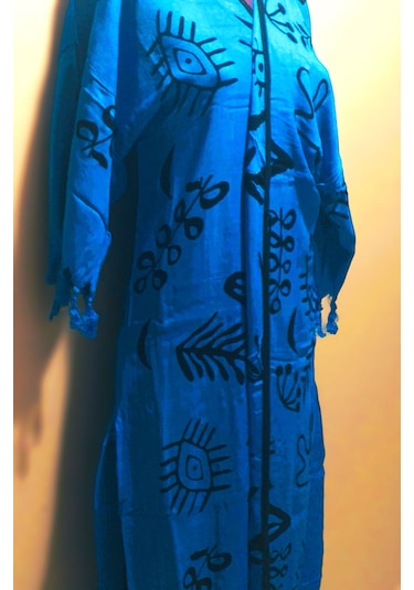 Sunsurf Tokat Taş Baskı Kaftan Pareo Koyu Mavi