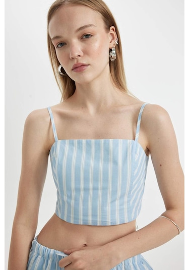 DeFacto Coool Çizgili Poplin Askılı Bluz D3517AX24HSBE196