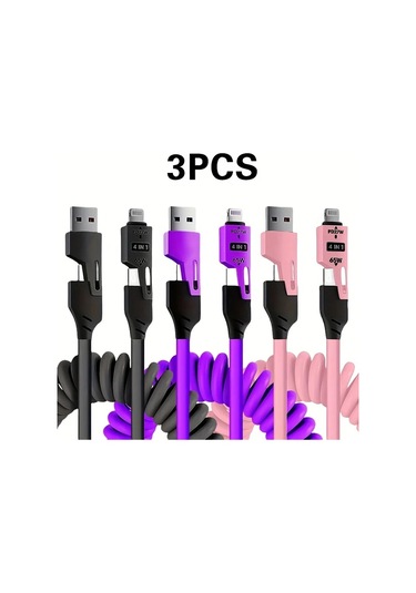 Userfriendly11 3'lü Pd 65w 4ü1 Hızlı Şarj Kablosu Siyah Mor Pembe 15m Seyahat Araba