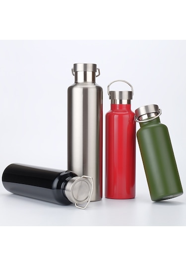 304 Vakumlu Paslanmaz Çelik Vakum Şişesi Çift Katmanlı Büyük Kapasiteli Dış Mekan Su Şişesi Dağcılık Spor Şişesi, Kapasite: 600ml Siyah