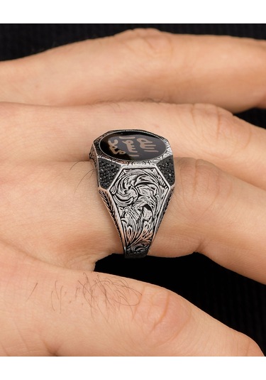 Prestij Gümüş Mührü Şerif Mineli 925 Ayar Gümüş Erkek Yüzüğü 900258