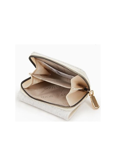 Dokulu Kumaş Detaylı Cüzdan - Krem Krem