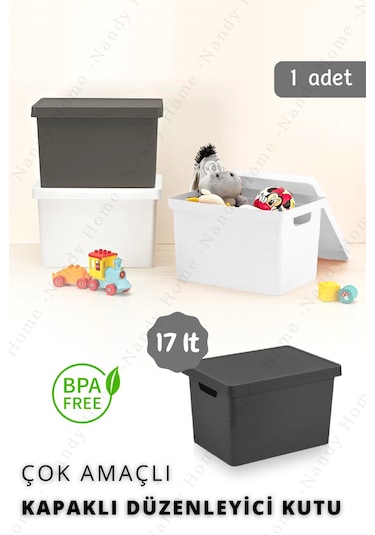 Nandy Home Kapaklı Kutu Antrasit 17 L