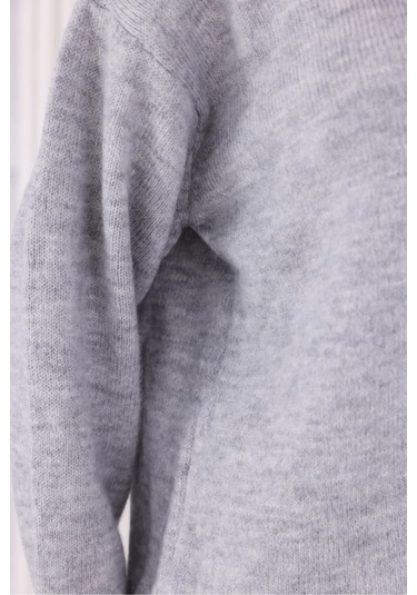 Bisiklet Yaka Oversize Basic Triko Kazak Gri