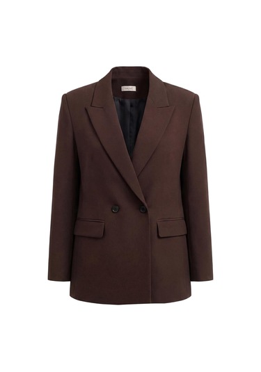 Nauvè Kruvaze Oversize Vatkalı Blazer Ceket Kahverengi