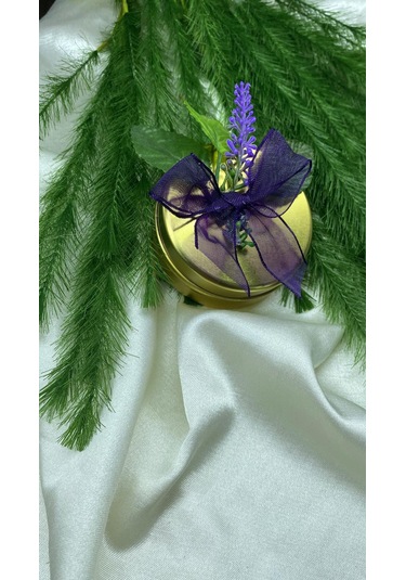 Düğün Nikah Nişan Kına Hediyeliği Lavanta Süslemeli Altın Metal Kutuda Soyawax Mum