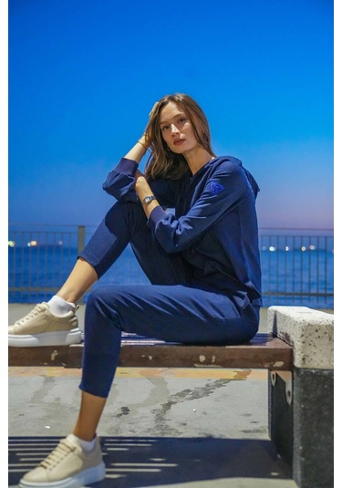 Kadın Kapüşonlu Rahat Eşofman Takım Frn6100 Siyah