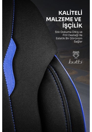 Siyah - Mavi Buttı Talos Serisi Premium Oto Koltuk Kılıfı Ortopedik Destekli, Ön Arka Tam Set, Aırbag Uyumlu
