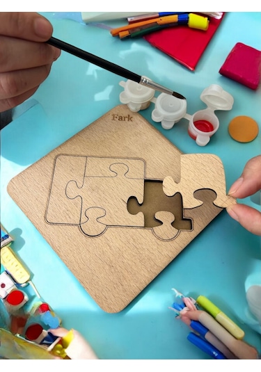 Plywood Ahşap Boyanabilir Çocuklar Puzzle 4mm Armut Boya Setli