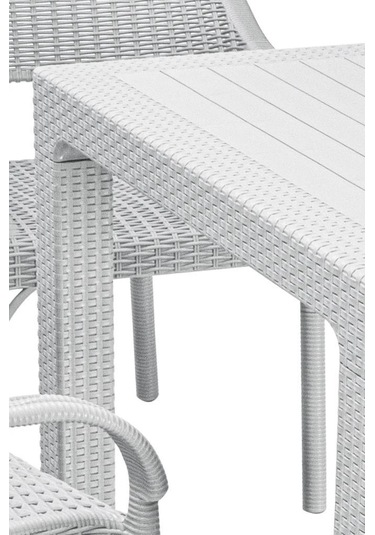 Camlı Beyaz 90x150 Cm Rattan Bahçe Balkon Masası Beyaz