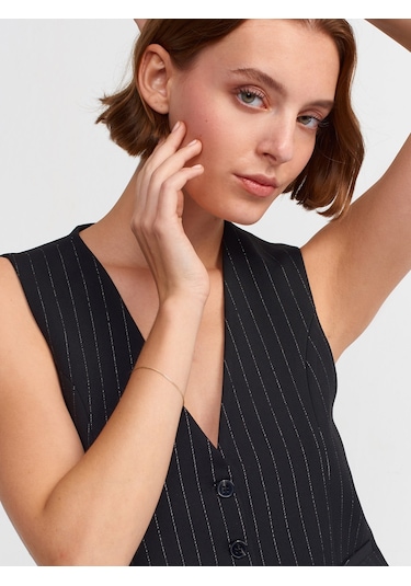 Dilvin Çizgili Yelek  Siyah