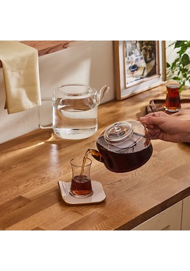 Borosilikat Cam Çaydalık Takımı 1,8+1,1 Litre Beyaz