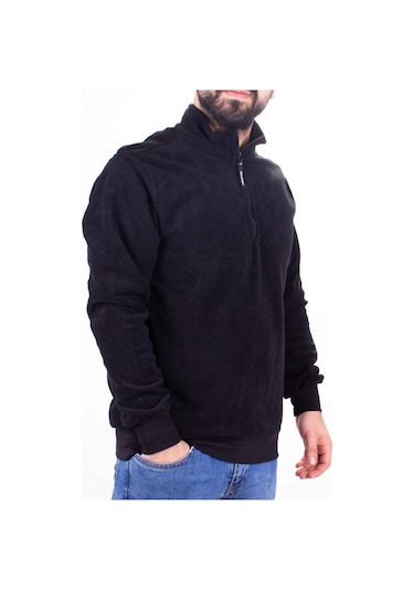 Twister 1903 Siyah Fermuarlı Dik Yaka Erkek Sweatshirt Siyah