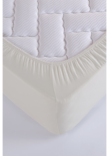 Penye-likralı Lastikli Çarşaf, 100 200 Tek Kişilik %100 Pamuk-elastan Örme Kumaş, 200 Gr/m²v Krem