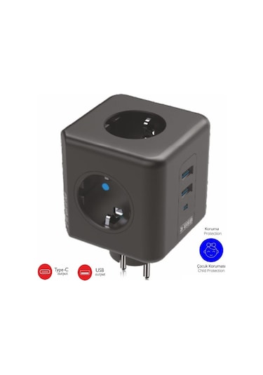 Winnboss Termal Akım Korumalı Usb Ve Type-c 2.1a Şarj Çıkışlı 10a 2500w 3'lü Priz 3440 2 M