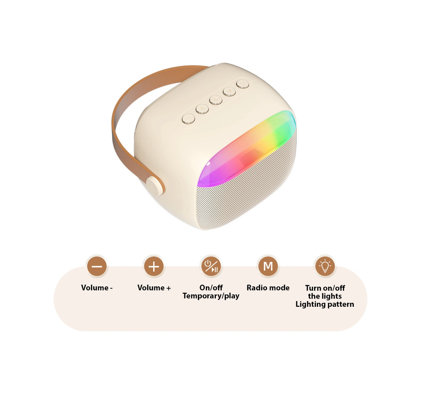 Geeroyoo K30 Beyaz Bluetooth 5.0 Hoparlör, Dış Mekan Taşınabilir, 6w Ses, Çift Mikrofon İle Karaoke, Renkli Işık Efekti, 1200mah Pil