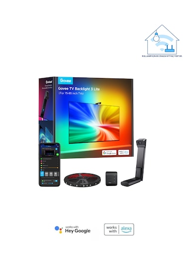Govee Envisual Led 3 Lite Tv Arkası Led Şerit Ambiyans Aydınlatma Tv Renk Senkronizasyonu 75-85 İnc Tv'ler İle Uyumludur