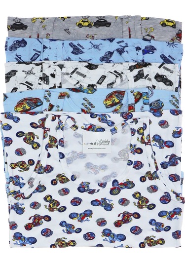 Erkek Çocuk Renkli Baskılı Kalın Askılı Atlet 6 Adet Çok Renkli