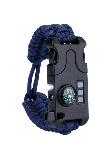 Taşınabilir Hayatta Kalma Ekipmanı Kiti Düdük Toka Paracord Led El Feneri Pusula Siyah