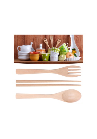 Kangvka Ağaç Kayın Yemeklik Seti 3 Parça - Gezi, Kamp İçin - Sağlıklı, Dayanıklı Ve Kolay Temizlenir Diğer