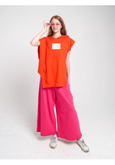 Kız Çocuk Find Your Wild Baskılı Kapüşonlu Tasarım Tshirt-12870 Turuncu