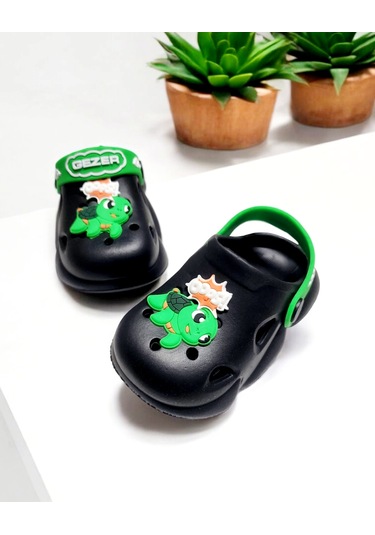 Çocuk Kemerli Yeşil Hayvan Sticker Detaylı Deniz,plaj,havuz Sandalet Terliği