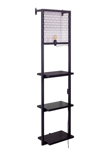 Kitaplıklı Aplik Duvar Rafı Ve Lambader Siyah Raflı Siyah