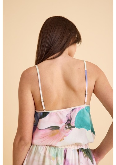 Paradise Çiçek Desenli İnce Askılı, Şortlu Pijama Takım Desenli