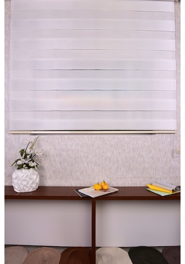 Krem Kendinden Desenli Etek Dilimsiz Ds 10738-v4 Zebra Stor Güneşlik Perde
