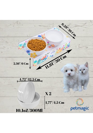 Petmagic Akrilik Pleksi Evcil Hayvan Seramik Kaseli Mama Su Kabı İlk Bahar Baskılı