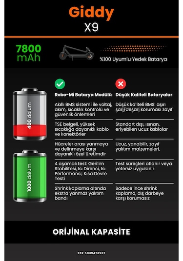 Giddy X9 / 36v 7800mAh Elektrikli Scooter Bataryası