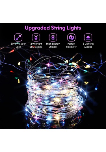 Tenfowee Güneş Enerjili Renkli Led Bahçe Aydınlatma Seti, 200 Led, 39.4 Ft, Su Geçirmez, 2 Paket