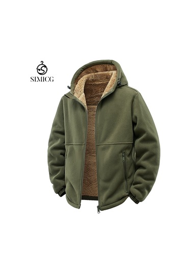 Polar Astarlı Uzun Kollu Sıcak Su Geçirmez Kapüşonlu Erkek Polar Ceket Yeşil