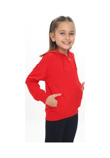 Toontoy Kız Çocuk Kapüşonlu Hırka Kırmızı