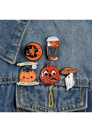 Flybuy Yaka Xz2343 Rozet Kot Karikatür Cadılar Broş Bayramı Aksesuarı Adet 5 Ze Çok Renkli