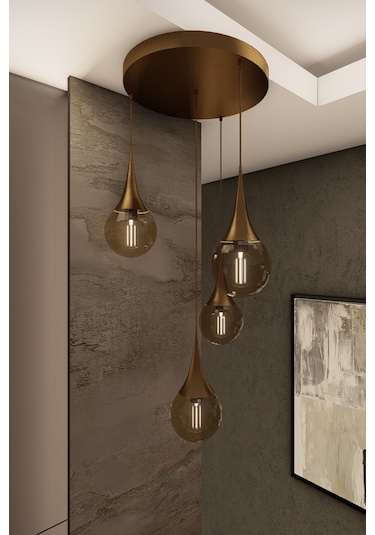 Liora Modern Siyah Metal Avize - Beyaz Cam, 4'lü Sarkıt, E27 Duy,