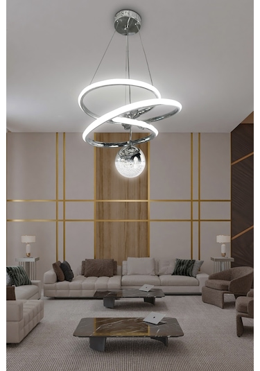 Eylül Tek Toplu Led Avize - - Kumandalı / Krom Krom