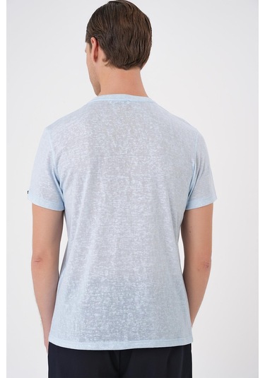 Comfort Fit Bisiklet Yaka Viskon Karışımlı Casual Mavi Tişört Ts 902 Mavi