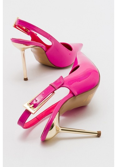Luvishoes Labin Fuşya Rugan Tokalı Kadın Yüksek Topuklu Ayakkabı Fuşya