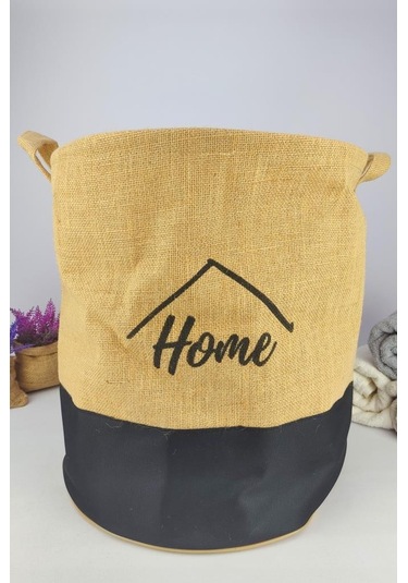 Digithome Hasır Büzgülü Kirli Çamaşır Sepeti Yuvarlak Siyah - Cly-j1014