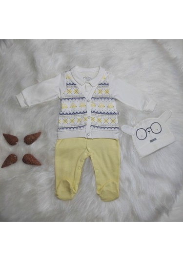 2'li Sarı Beyaz Tulum Set Pamuk Sarı