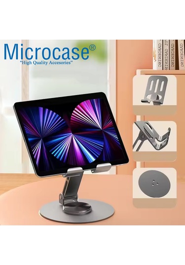 360 Döner Başlıklı Ve Görüş Açısı Ayarlanabilir Metal Telefon Standı Gri Al5341 Gri